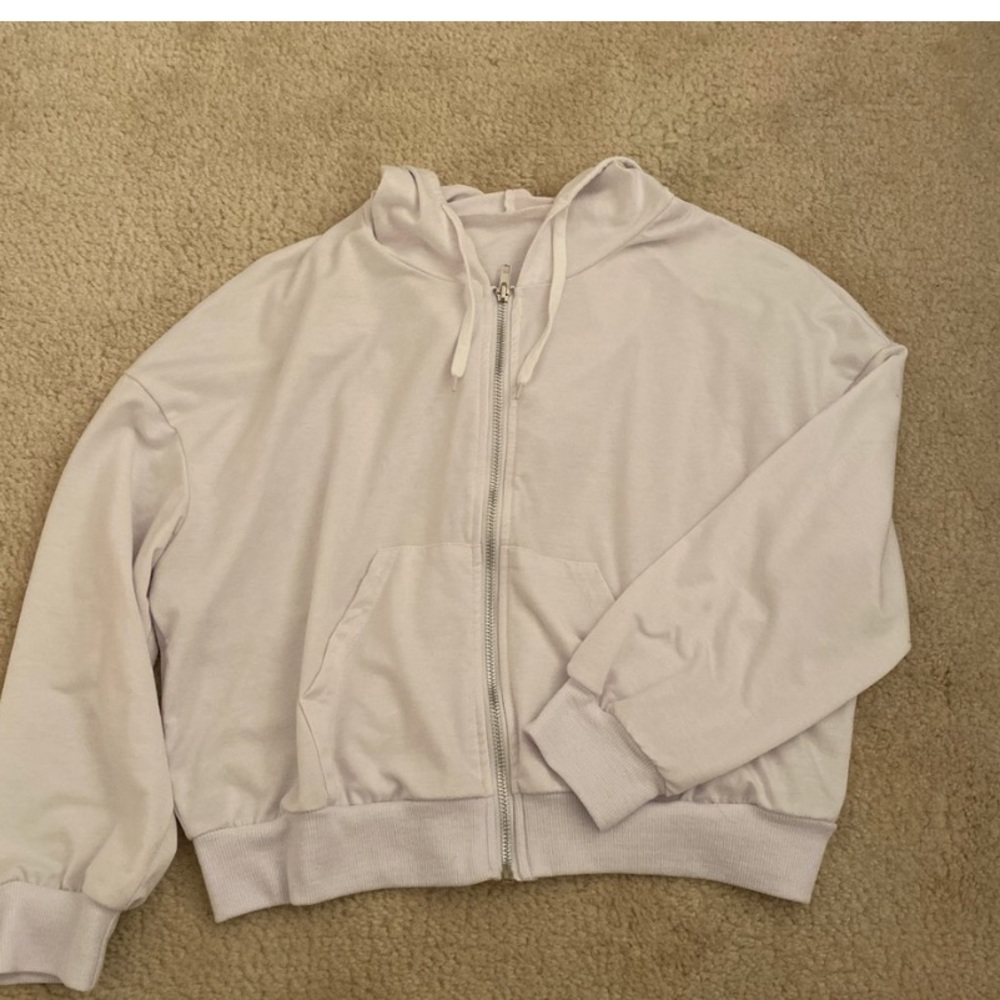 White cropped zip up hoodie
